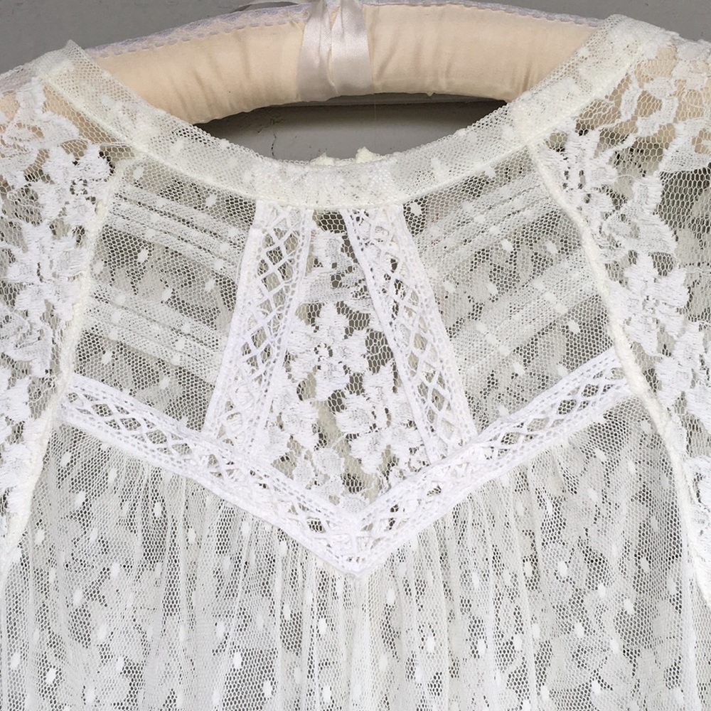 FREE PEOPLE BOHO IVORY/OFF WHITE MODERN ROMANCE SHEER LACE TOP - Picture 6 of 13